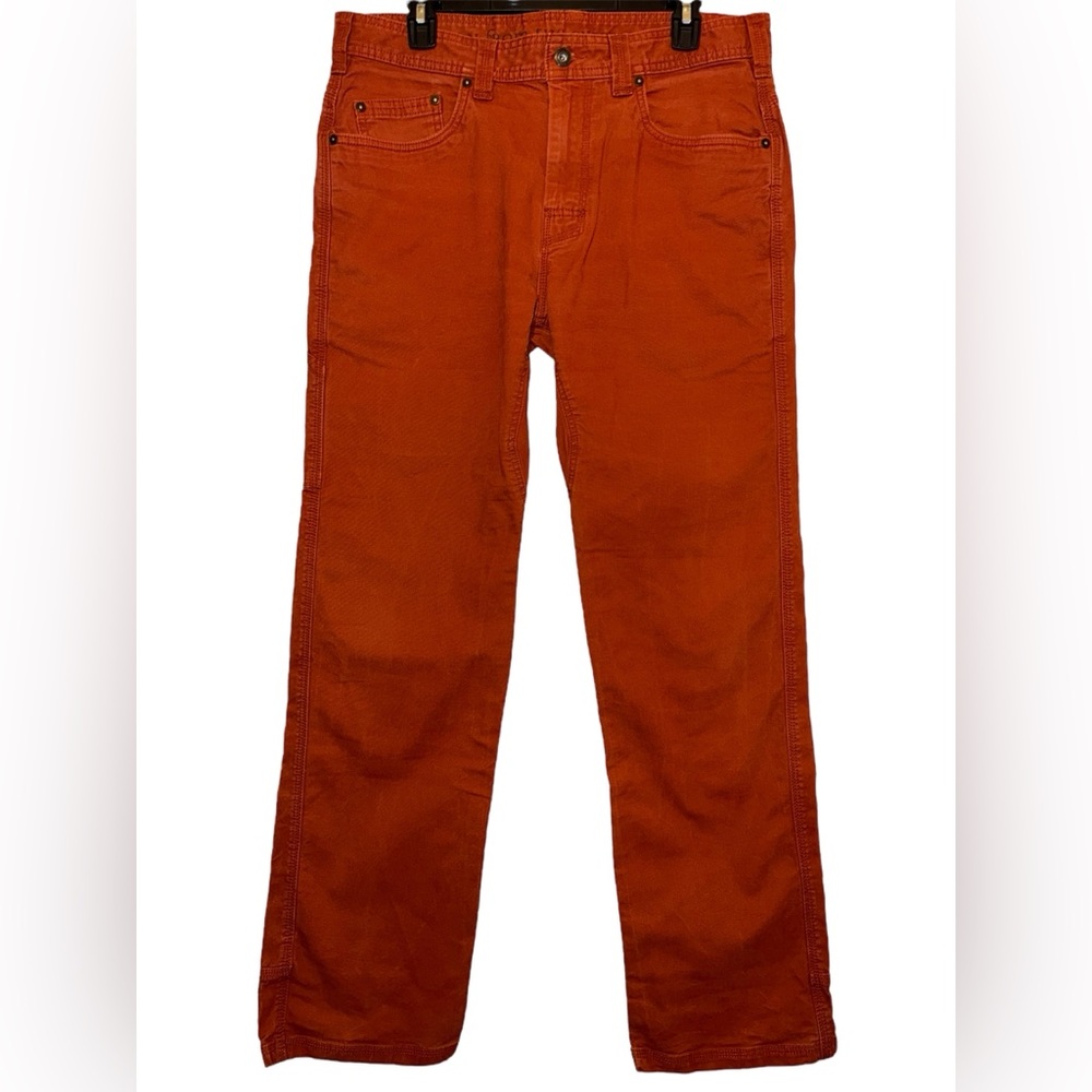 prAna Bronson Pants in Henna Cinnamon Color Organic Cotton Eco Mens sz 34 x 32* - Picture 3 of 8